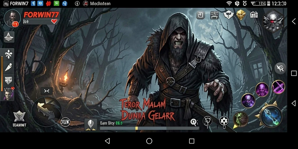 Tampilan gameplay FORWIN77 yang mencekam dan menyeramkan.