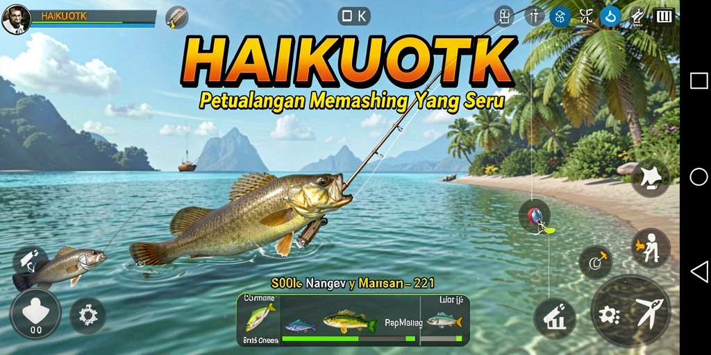 Gameplay HAIKUOTK yang menampilkan momen memancing yang mendebarkan.