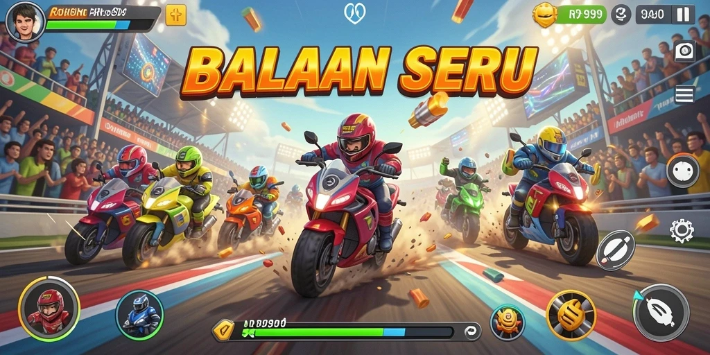 Screenshot gameplay RR999 yang menunjukkan aksi balapan mendebarkan.