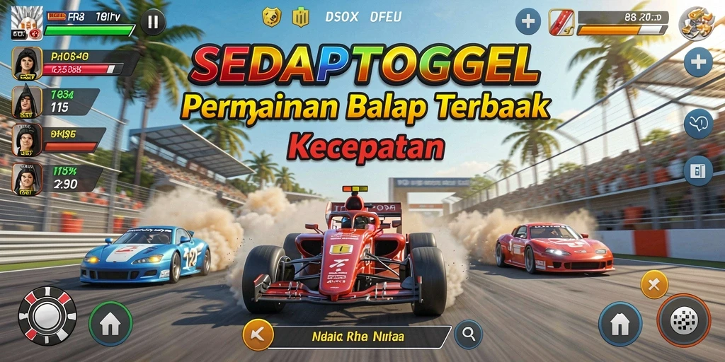 Screenshot gameplay SEDAPTOGEL yang menampilkan aksi balapan yang intens.